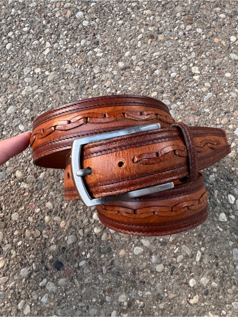 Johnston and Murphy // brown leather braided textured belt size large